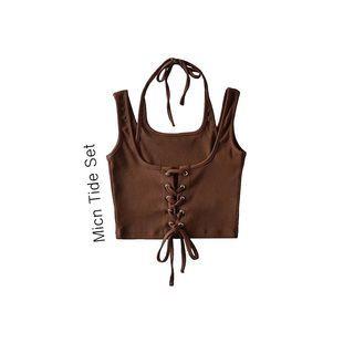 Mock Two-piece Lace-up Cropped Tank Top