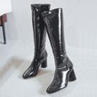 Block Heel Patent Zip Tall Boots