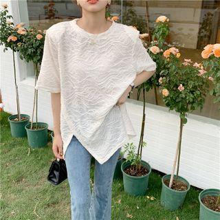 Short-sleeve Ruched Slit T-shirt