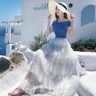 Set: Off-shoulder Short-sleeve Top + Maxi Skirt