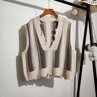 Ripped Striped Knit Vest