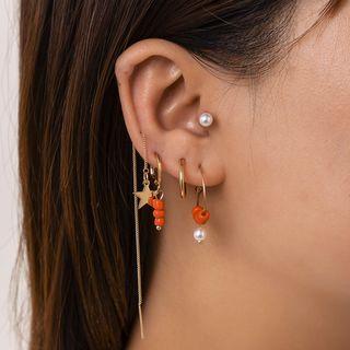 Set Of 5: Ear Stud + Hoop Earring + Star Threader Earring 1925 - Gold - One Size