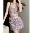 Sleeveless V-neck Tweed Top / Tweed Mini Skirt