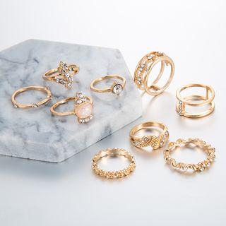 Set Of 9: Rhinestone Ring (assorted Designs) A27303 - One Size