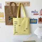Lettering Print Canvas Tote Bag Light Yellow - One Size