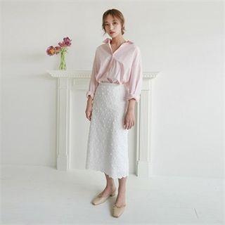 Band-waist Embroidered Long Skirt