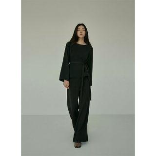 Boxy Crepe Blouse With Sash