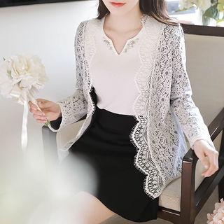 Scallop-trim Open-front Lace Jacket