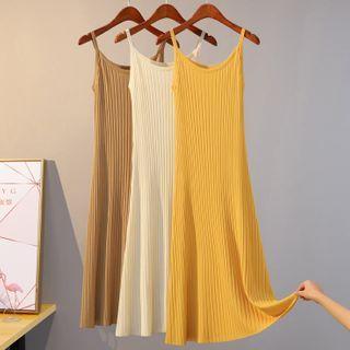 Spaghetti-strap Midi A-line Ribbed Knit Dress