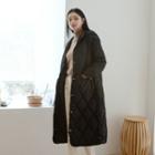 Hooded Zip-up Button-side Quilted Coat Black - One Size