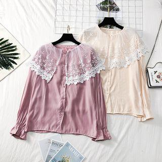 Lace-collar Plain Shirt