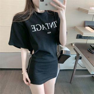 Short-sleeve Letter Print Split T-shirt