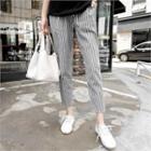Drawstring-waist Stripe Pants Black - One Size