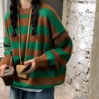 Striped Sweater Sweater - Green & Coffee - One Size