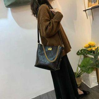 Chained Faux Leather Bucket Bag