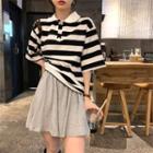 Short-sleeve Striped Polo Shirt / A-line Skirt