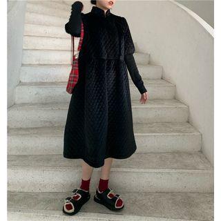 Mock Two-piece Plain Dress Black - One Size