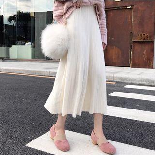 Pleated A-line Midi Knit Skirt Almond - One Size