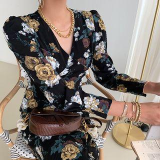 Flower Print Long Mermaid Dress Black - One Size