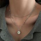 Layered Coin Pendant Necklace Silver - One Size
