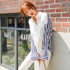 Flap-front Stripe-panel Shirt Ivory - One Size