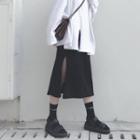 Slit-side Plain Midi Skirt Black - One Size
