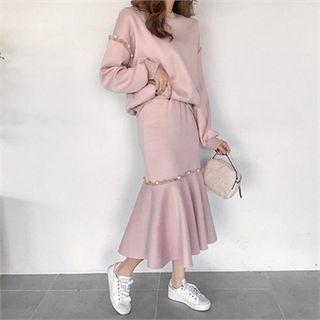 Fringed Sweatshirt & Long Mermaid Skirt Set