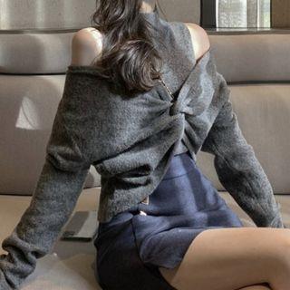 Set: Loose-fit Plain Cardigan + Sleeveless Knit Top