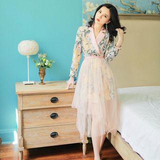 Set: Floral Blazer + Sheer Midi Skirt