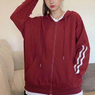 Striped Detail Zipped Hoodie