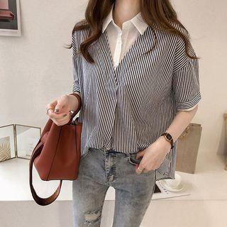Mock Two Piece Short-sleeve Stripe Blouse
