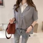 Mock Two Piece Short-sleeve Stripe Blouse