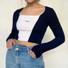 Long-sleeve Two-tone Crop Top