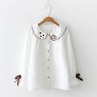Embroidered Frill-trim Shirt Milky White - One Size