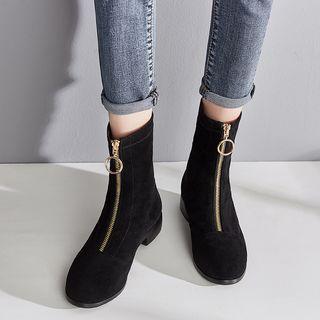 Zip-front Low-heel Short Boots