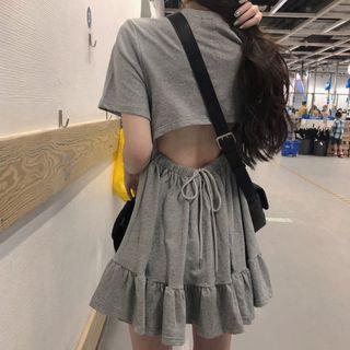 Cutout Back Ruffled Short-sleeve Dress