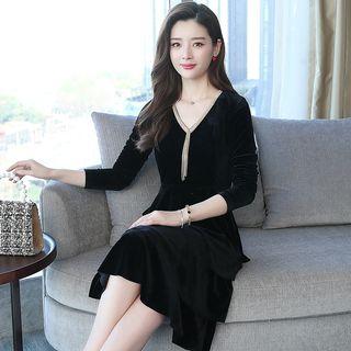 Long-sleeve Fringed Layered Dress