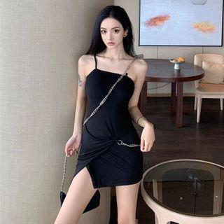 Spaghetti Strap Chain Mini Sheath Dress