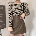 Zebra Print Sweater / Faux Leather Mini Skirt