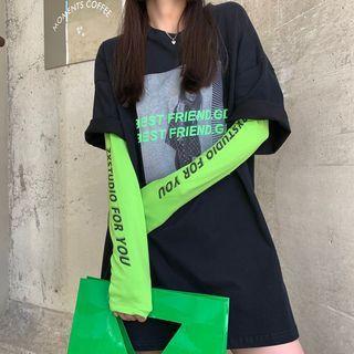 Lettering Sun Protection Arm Sleeve Green - One Size