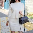 Set: Long-sleeve Sweater + Sleeveless Sheath Knit Dress