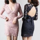 Open Back Long-sleeve Lace Bodycon Dress