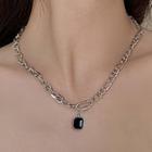 Rectangle Faux Gemstone Pendant Stainless Steel Necklace Black - One Size
