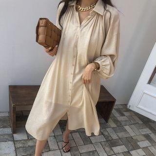 Bishop-sleeve Sheer Shirtdress