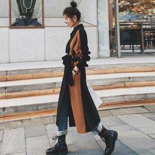 Two Tone Double Breasted Long Coat