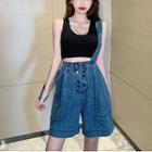 High-waist Denim Jumper Shorts