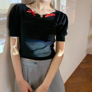 Bow Detail Short-sleeve Knit Top