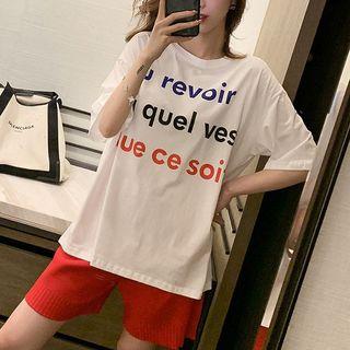 Short-sleeve Lettering T-shirt / Knit Shorts