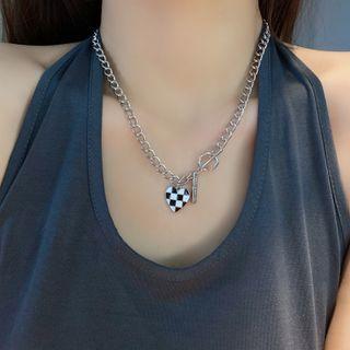 Heart Checker Pendant Alloy Necklace Silver - One Size