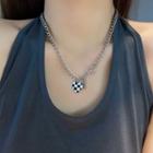 Heart Checker Pendant Alloy Necklace Silver - One Size